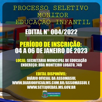 EDITAL Nº 004/2022/SEMEC - P.S.S PARA CONTRATAÇÃO TEMPORÁRIA DE MONITOR - CLIQUE AQUI
